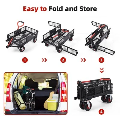 Folding Utility Mesh Steel Garden Carts And Wagons Heavy Duty 360lbs,Folding Utility Wagon Cart W Removable Mesh Sides 6 Folding Utility Mesh Steel Garden Carts And Wagons Heavy Duty 360lbs,Folding Utility Wagon Cart W Removable Mesh Sides - Image 4