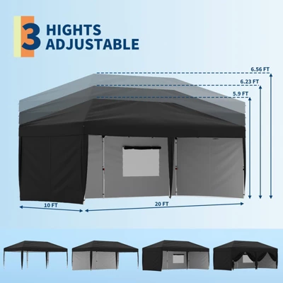 10x20 Pop Up Canopy Tent With 4 Sidewalls,Heavy Duty Outdoor Canopy With 3 Adjustable Height, Commercial Street Vendors Party Tents 8 10x20 Pop Up Canopy Tent With 4 Sidewalls,Heavy Duty Outdoor Canopy With 3 Adjustable Height, Commercial Street Vendors Party Tents - Image 6