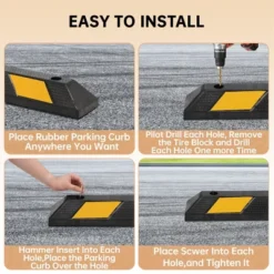 Parking Stoppers, 2 Pack 72'' Garage Wheel Stoppers - Heavy Duty Rubber Curb With Reflective Stripe, Installation Kit For Cars Trucks