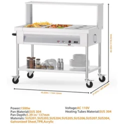 Food Warmers, Commercial Electric Food Warmer - 9-Pan Steam Table With Lids, Acrylic Guard, 1500W Stainless Steel Serving Counter -Furniture GUEST 5a48550d adf3 4bb7 b8d0 cbbb548cc6e0
