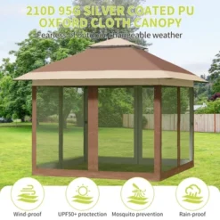 Pop Up Gazebo, Outdoor Canopy Tent With Mosquito Netting, Pop Up Canopy Tent With Curtains/Adjustable Height/Wheeled Carrying Bag