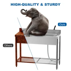 47.2"x19.7"x37" Stainless Steel Utility Sink, Freestanding Single Bowl With Pull-Out Hot & Cold Faucet, Drain Basket, Adjustable Legs -Furniture GUEST 5b91aaaa e90b 4736 ac8d 9205a230c358