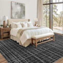 Non Slip Kitchen Rugs 8x10 Modern Black Low Pile Area Rug With Border, Stain-Resistant -Furniture GUEST 5d01155c 3a83 48c6 9765 5e4472d0cf75