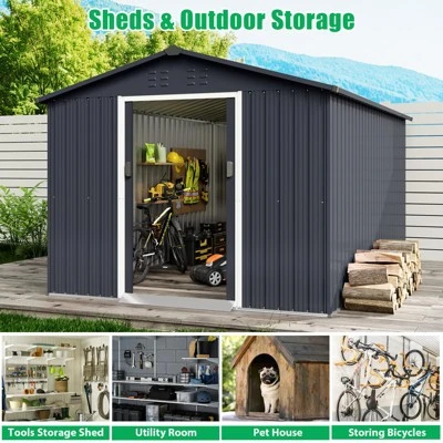 TROPOW 8x15 FT Outdoor Storage Shed, Metal Garden Shed With Lockable Door, And Sloped Roof, Utility Metal Tool Storage Sheds For Backyard, Gray 3 TROPOW 8x15 FT Outdoor Storage Shed, Metal Garden Shed With Lockable Door, And Sloped Roof, Utility Metal Tool Storage Sheds For Backyard, Gray