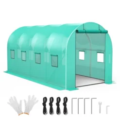 Walk-in Tunnel Greenhouse,Garden Plant Hot House For Outdoors Vegetables Plants,Galvanized Steel Frame Green PE Cover Warm House （6/8 Windows）