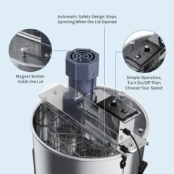 Electric Honey Extractor, Frame Stainless Steel Honey Spinner With 140W Adjustable-Speed Motor, Beekeeping Equipment For Efficient Honey With Lid