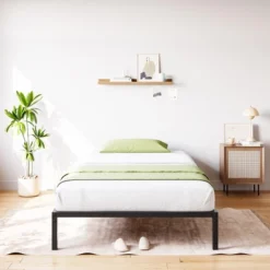 Bed Frame No Box Spring Needed, Heavy Duty Metal Platform Bed Frame For Bedroom Easy Assembly, Noise Free, Black