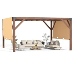 Wooden Pergola - 12'X14' Cedar Wood With Retractable Shade Canopy, Durable Rot-Resistant, Versatile -Furniture GUEST 5eff4445 1544 4803 b4c8 b5a9a5824605