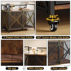 41 Inch Dog Crate Furniture, Heavy Duty Decorative Dog Cage With Lockable 360° Wheels,Double Door Dog Kennel End Table For For Small Medium Large Dog -Furniture GUEST 5f7c5c6f dac3 4a35 b740 ee7488f2c877
