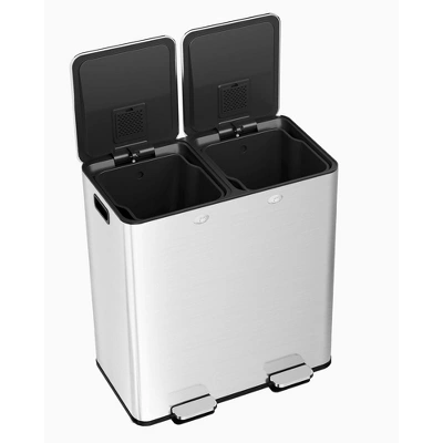 60L/16 Gal Trash Can, Double Compartment Stainless Steel Trash Bin With Removable Basket, Dual Garbage Can With Lid & Step Foot Pedal 9 60L/16 Gal Trash Can, Double Compartment Stainless Steel Trash Bin With Removable Basket, Dual Garbage Can With Lid & Step Foot Pedal - Image 7