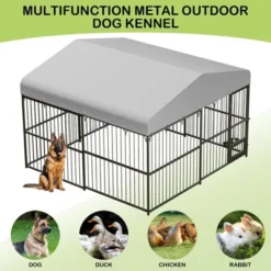 Dog Kennel, 8¡Á4¡Á6FT Large Heavy Duty Outdoor Metal Dog Cage - Weatherproof, Lock, Feeding Bowl & Waterproof Roof (All Breeds) 13 Dog Kennel, 8¡Á4¡Á6FT Large Heavy Duty Outdoor Metal Dog Cage - Weatherproof, Lock, Feeding Bowl & Waterproof Roof (All Breeds) -Furniture GUEST 60eba574 1ea8 438c a881 6a0e14f5e436