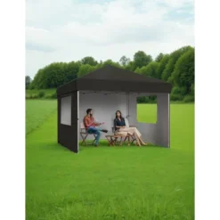 10x10 Pop Up Canopy With Removable 4 Sidewalls - Easy Up Camping Tent With One Button Push Setup For Deck, Garden, Sports, Beach, Party