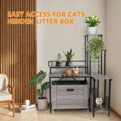 Cat Litter Box Enclosure Furniture With 3-Tier Storage Shelves, Wooden Large Hidden Litter Box Furniture, Modern Style Cat Washroom ,Grey 18 Cat Litter Box Enclosure Furniture With 3-Tier Storage Shelves, Wooden Large Hidden Litter Box Furniture, Modern Style Cat Washroom ,Grey -Furniture GUEST 61a90853 96b6 4202 817e 4871de923857