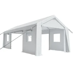 Portable Garage, Carport Canopy - 12x20 FT Heavy Duty With 6 Doors, Waterproof All-Season Shelter For Trucks, Boats (White)