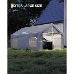 10x20 Ft Carport, Car Port With 200g PE Tarp, Roll-Up Doors, And 4 Windows -Furniture GUEST 6343ae14 80d6 483b 9cc4 9d049b1d31bd