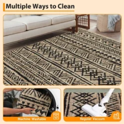 5x7 Washable Rugs Non Slip - Boho Geometric Area Rug For Living Room, Bedroom (Neutral) -Furniture GUEST 63cedcda 98ac 44a1 a920 35d0af5a54db