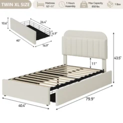 Twin XL Bed Frame With Storage Headboard, Girls Bed Frame With 2 Drawers, Boucle Upholstered Platform Bed With Bookcase, No Box Spring Needed -Furniture GUEST 643f3449 7a13 4d90 8707 c6259dbbf29e