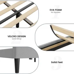 Queen Size Bed Frame With Upholstered Headboard,Wooden Platform Bed Frame With 2 Storage Pockets,Vertical Channel Tufted Wingback,Light Gray -Furniture GUEST 64d005a6 6626 47ba a122 e1e62879f76f