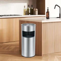 Commercial Indoor Outdoor Trash Can, Stainless Steel Square Garbage Can With Removable Inner Bucket And Ashtray -Furniture GUEST 656ab4eb 033f 469f b2fd c9ae76ce234a