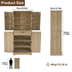 Kitchen Pantry Cabinet, 72-Inch Tall Storage Cabinet With 4 Rattan Doors And Adjustable Shelves, Freestanding Wood Cupboard Organizer -Furniture GUEST 65cc691f 59ae 4369 b92e 4ab0808fa0a5