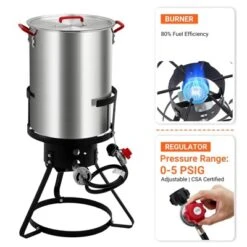 Turkey Fryer, 5000 BTU Aluminum Outdoor Deep Fryer With 0-5 PSI Regulator & Injector Thermometer Kit