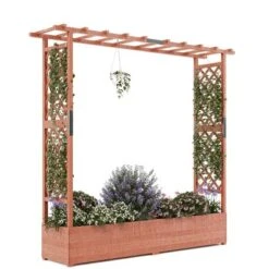 Raised Garden Bed With Trellis, 45 Inch Wood Planter Box With Side Trellis, Hanging Roof, And 4 Drainage Holes, Freestanding Elevated Garden Bed -Furniture GUEST 663d77fc e3c8 4a13 93d8 7a3fcf05a2d2