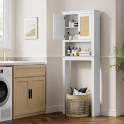 63" Over The Toilet Storage Cabinet,Farmhouse Over Toilet Bathroom Organizer With Rattan Doors,Freestanding Wood Above Toilet Storage Cabinet ,White 13 63" Over The Toilet Storage Cabinet,Farmhouse Over Toilet Bathroom Organizer With Rattan Doors,Freestanding Wood Above Toilet Storage Cabinet ,White -Furniture GUEST 66d04ce2 5791 4310 9bee b0b36f6b2389