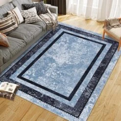 Kitchen Rugs Non-Slip 2-Piece Set - Low Pile Rubber Backing Indoor Runner Rugs For Bathroom, Laundry Room (Blue, 5x8ft) -Furniture GUEST 66ec7184 7c68 49d9 80d7 138f9dc0ea6d