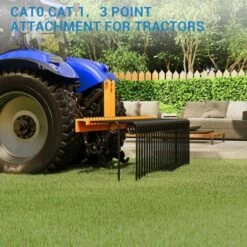 TROPOW Pine Straw Needle Rake, Durable Powder Coated Steel Spring Landscape Rake Attaches To Cat 0 Cat 1,3 Point Hitch For Tractor, Orange