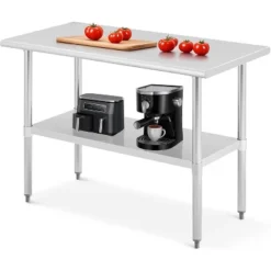 Stainless Steel Table For Prep & Work, 2-Tier Shelf Commercial Metal Worktable Adjustable Height & Leveling Feet, Extra Strength Kitchen Storage Rack -Furniture GUEST 68191698 667b 4044 a68a eae0f89e4cb4