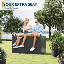 TROPOW120 Gallon Waterproof Large Resin Deck Box Indoor Outdoor Lockable Storage Container For Patio Furniture, Garden, Tools