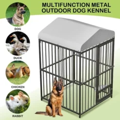 Dog Kennel, 4X4x6FT Large Outdoor Dog Kennel With UV-Resistant Roof & Swivel Feeder - Heavy Duty For Medium/Large Dogs -Furniture GUEST 689769d1 3e7f 4210 82eb a908ae673008