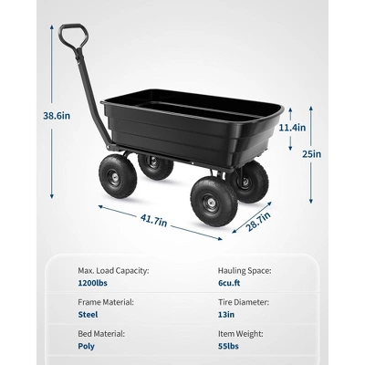 Poly Dump Cart - Heavy Duty 1200lbs Garden Cart With Quick-Release Dumping & No-Flat 13" Tires, Utility Wagon For Yard Work, Landscaping, Gardening 8 Poly Dump Cart - Heavy Duty 1200lbs Garden Cart With Quick-Release Dumping & No-Flat 13" Tires, Utility Wagon For Yard Work, Landscaping, Gardening - Image 6