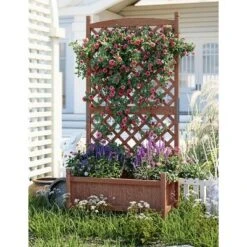 Raised Garden Bed With Trellis And Wheels Vertical Horticulture Trellis Planter With Drainage Holes