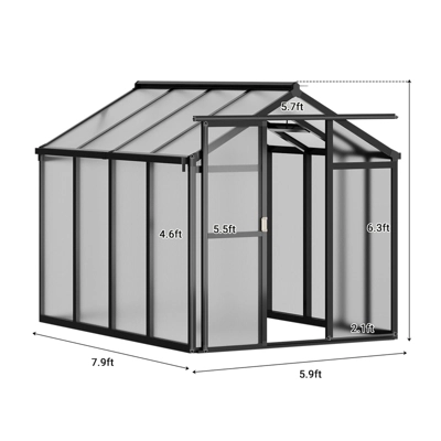 Greenhouse For Outdoors, Polycarbonate Greenhouses With Quick Setup, Aluminum Frame And Roof Vent, Lockable Door 5 Greenhouse For Outdoors, Polycarbonate Greenhouses With Quick Setup, Aluminum Frame And Roof Vent, Lockable Door - Image 3