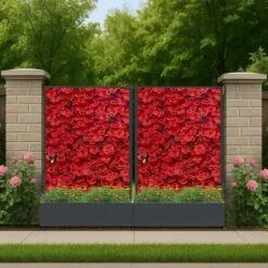 Privacy Screen With Planter Box, 72" H X 47" W Outdoor Privacy Screens And 3-Panels, Garden Decorative Planter Box With Trellis