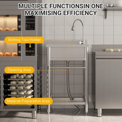 Utility Sink Free Standing Single Bowl Kitchen Sink With Cold And Hot Water Pipe Stainless Steel Sink For Laundry Room Bathroom Farmhouse 8 Utility Sink Free Standing Single Bowl Kitchen Sink With Cold And Hot Water Pipe Stainless Steel Sink For Laundry Room Bathroom Farmhouse - Image 6