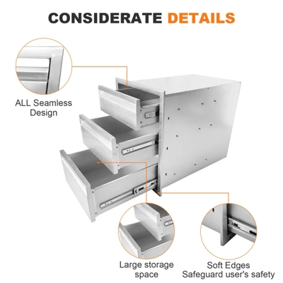 16" W X 21" H X 23" D Stainless Steel Flush Mount BBQ Drawers With Grooved Handle,for Outdoor Kitchen Island Or Patio Grill Station 6 16" W X 21" H X 23" D Stainless Steel Flush Mount BBQ Drawers With Grooved Handle,for Outdoor Kitchen Island Or Patio Grill Station - Image 4