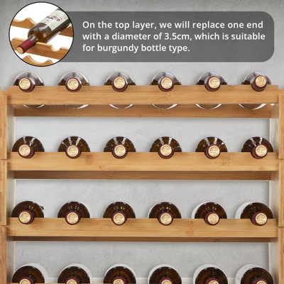 TROPOW Stackable Wine Rack, 4 Tier Wooden Wine Storage Rack, Bamboo Wine Display Shelves, Wobble-Free Wine Holder Freestanding Floor Wine 4 TROPOW Stackable Wine Rack, 4 Tier Wooden Wine Storage Rack, Bamboo Wine Display Shelves, Wobble-Free Wine Holder Freestanding Floor Wine - Image 2