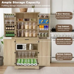 Kitchen Pantry Cabinet, 72-Inch Tall Storage Cabinet With 4 Rattan Doors And Adjustable Shelves, Freestanding Wood Cupboard Organizer -Furniture GUEST 6a35ca39 6af4 400c 906d 6c34dd965995