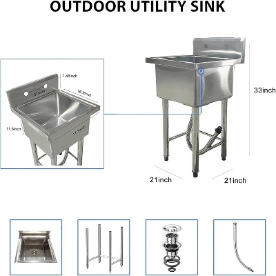 Utility Sink Free Standing Single Bowl Kitchen Sink With Cold And Hot Water Pipe Stainless Steel Sink For Laundry Room Bathroom Farmhouse 3 Utility Sink Free Standing Single Bowl Kitchen Sink With Cold And Hot Water Pipe Stainless Steel Sink For Laundry Room Bathroom Farmhouse