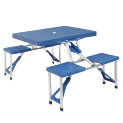 Camping Table With Chairs ¨C Portable Folding Picnic Table, 135.5¡Á83¡Á65.5cm Lightweight Suitcase Design, All-in-One Setup For Outdoor