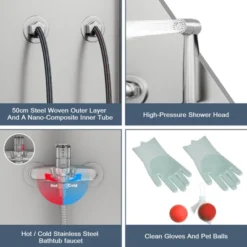 Pet Bath Tub - 50'' Professional Stainless Steel With Retractable Stairs, Faucet/Showerhead, Washing Gloves, For Large/Medium/Small Pets 13 Pet Bath Tub - 50'' Professional Stainless Steel With Retractable Stairs, Faucet/Showerhead, Washing Gloves, For Large/Medium/Small Pets -Furniture GUEST 6aebd72e 0753 44e2 a65c eed3df2d58c5