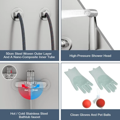 Pet Bath Tub - 50'' Professional Stainless Steel With Retractable Stairs, Faucet/Showerhead, Washing Gloves, For Large/Medium/Small Pets 6 Pet Bath Tub - 50'' Professional Stainless Steel With Retractable Stairs, Faucet/Showerhead, Washing Gloves, For Large/Medium/Small Pets - Image 4