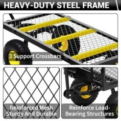 Heavy Duty Steel Garden Cart, Pullable Metal Garden Wagon With 10" Wheels, 180° Rotating Handle And Removable Sides For Outdoor, Farm, Yard -Furniture GUEST 6b750362 23d9 4031 afb6 0438d536242d