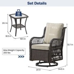 3 Piece Outdoor Patio Set, Wicker Rocking Bistro Set With 2 Swivel Chairs & Tempered Glass Top Table -Furniture GUEST 6bb9b497 96a7 40aa 894a 0ae828700dfd