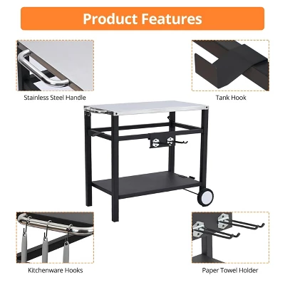 Portable Stainless Steel Outdoor Grill Cart Featuring A Double Shelf, Equipped With Gas Tank Hooks 6 Portable Stainless Steel Outdoor Grill Cart Featuring A Double Shelf, Equipped With Gas Tank Hooks - Image 4