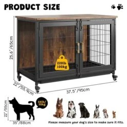 37.5 Inch Dog Kennel Furniture, Heavy Duty Dog Crate Furniture With Wheels, Grid Base, Removable Tray, Latches, Indoor Farmhouse Dog Cage -Furniture GUEST 6c3309a1 fff8 43eb 82c2 4774bbe80679