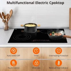 Electric Cooktop, 35.4" 8800W 4 Burner Ceramic Glass Stovetop - 240V Plug-In With Timer & Kid Safety Lock, Black -Furniture GUEST 6c339ee8 2504 4ea0 aa23 ed33edc58eed