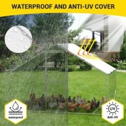 Chicken Coop, Chicken Run - Large Metal With Cover, Double Door, Walk-in Pen For Outdoor Farm Yard (6.6'L X 9.8'W X 6.6'H) -Furniture GUEST 6c9c31f1 b66e 4dab aa19 b3cb76e53fff